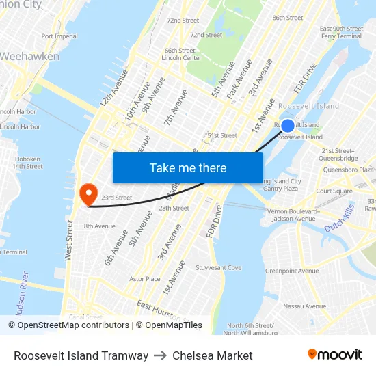 Roosevelt Island Tramway to Chelsea Market map