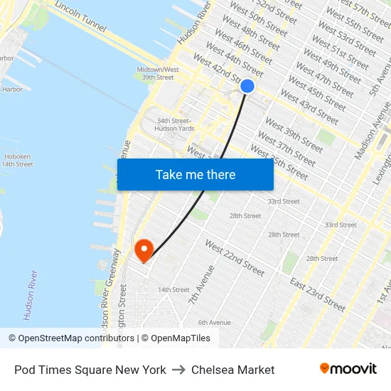 Pod Times Square New York to Chelsea Market map