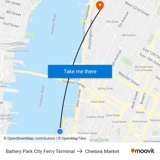 Battery Park City Ferry Terminal to Chelsea Market map