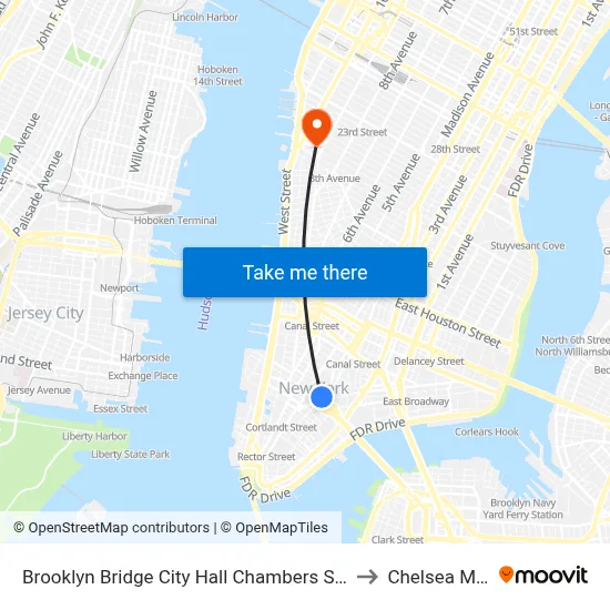 Brooklyn Bridge City Hall Chambers Street Station to Chelsea Market map