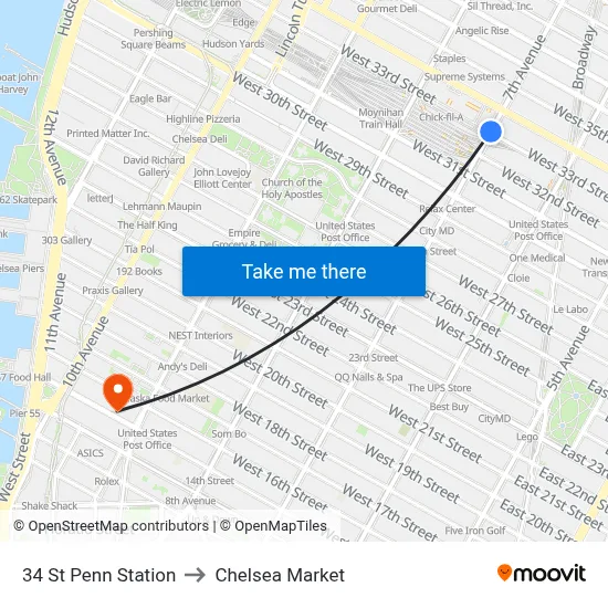 34 St Penn Station to Chelsea Market map
