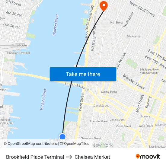 Brookfield Place Terminal to Chelsea Market map