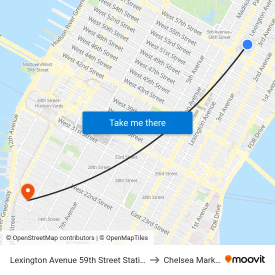 Lexington Avenue 59th Street Station to Chelsea Market map