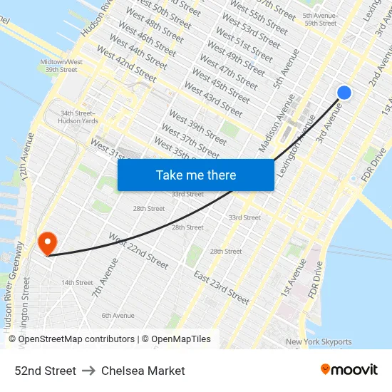 52nd Street to Chelsea Market map