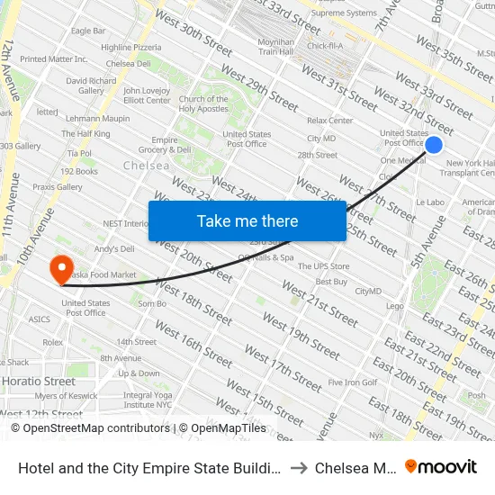 Hotel and the City Empire State Building New York to Chelsea Market map