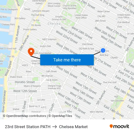 23rd Street Station PATH to Chelsea Market map