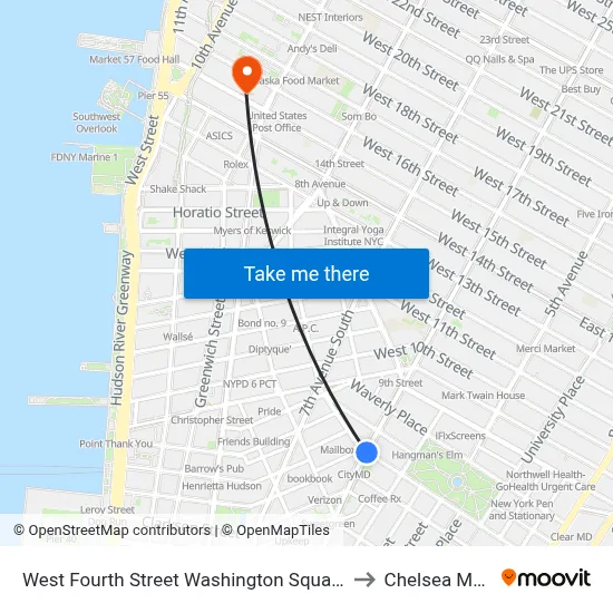 West Fourth Street Washington Square Station to Chelsea Market map