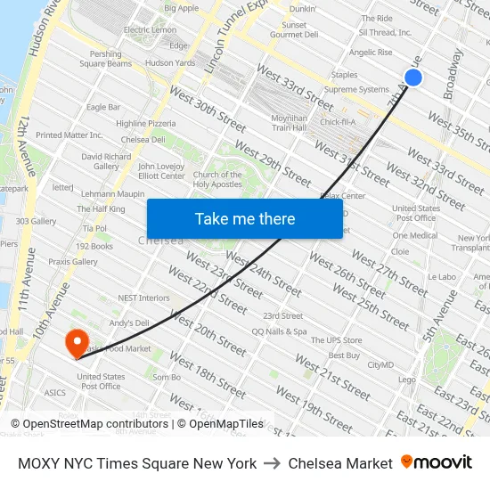 MOXY NYC Times Square New York to Chelsea Market map