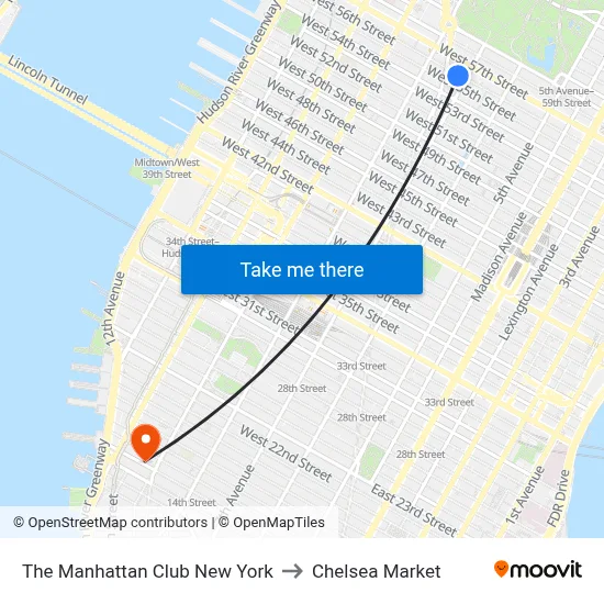 The Manhattan Club New York to Chelsea Market map