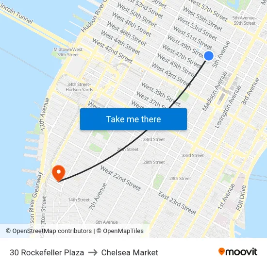 30 Rockefeller Plaza to Chelsea Market map