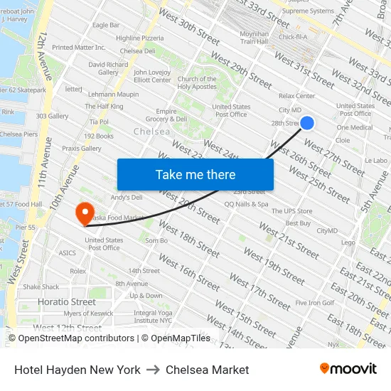 Hotel Hayden New York to Chelsea Market map