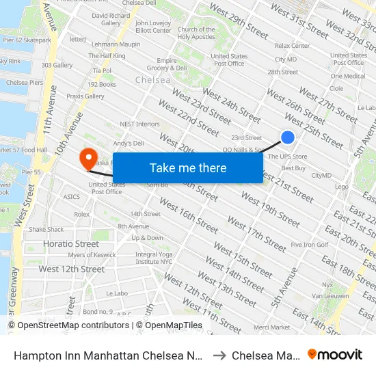 Hampton Inn Manhattan Chelsea New York to Chelsea Market map
