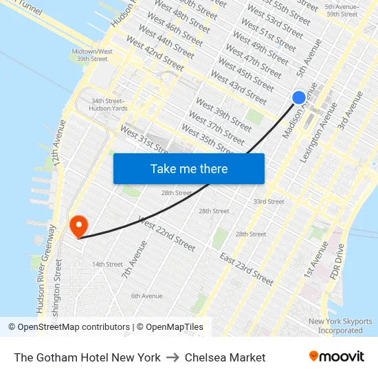 The Gotham Hotel New York to Chelsea Market map