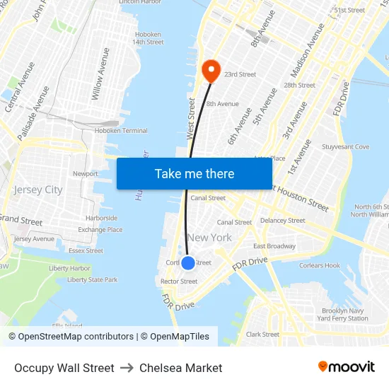 Occupy Wall Street to Chelsea Market map
