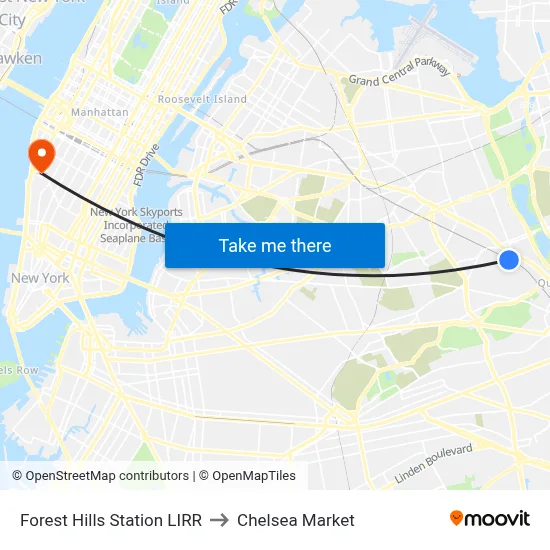 Forest Hills Station LIRR to Chelsea Market map
