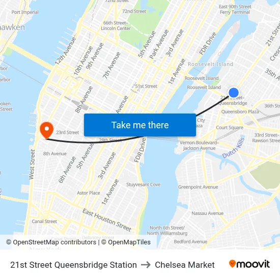 21st Street Queensbridge Station to Chelsea Market map