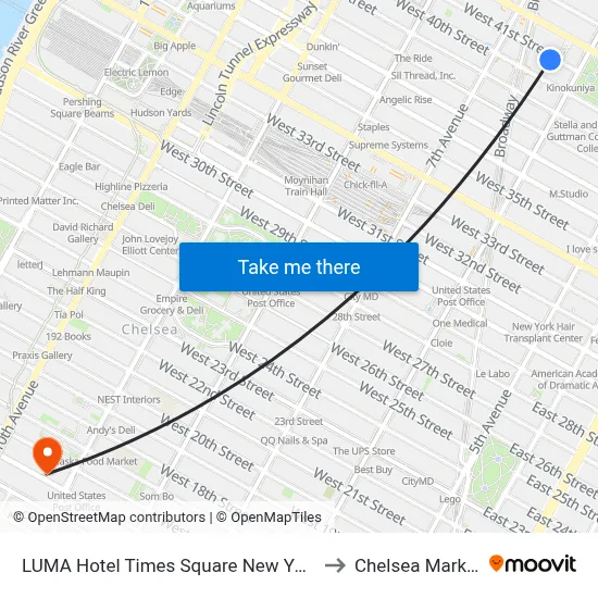 LUMA Hotel Times Square New York to Chelsea Market map