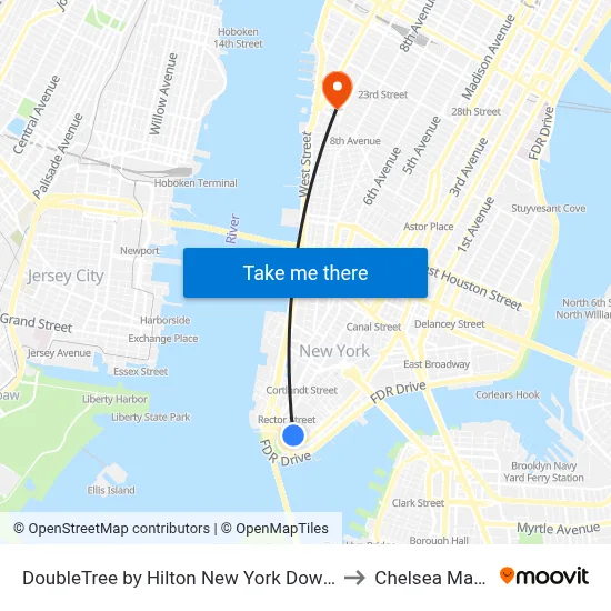 DoubleTree by Hilton New York Downtown to Chelsea Market map
