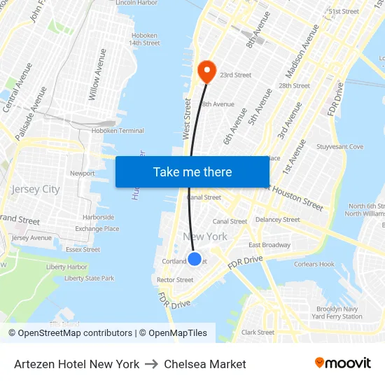Artezen Hotel New York to Chelsea Market map