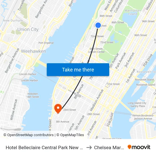 Hotel Belleclaire Central Park New York to Chelsea Market map