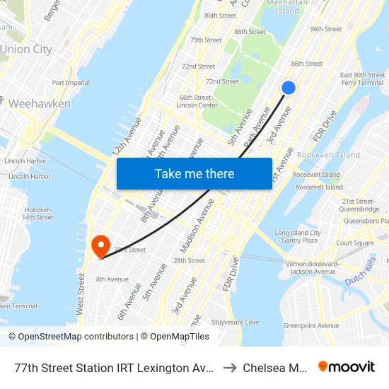 77th Street Station IRT Lexington Avenue Line to Chelsea Market map