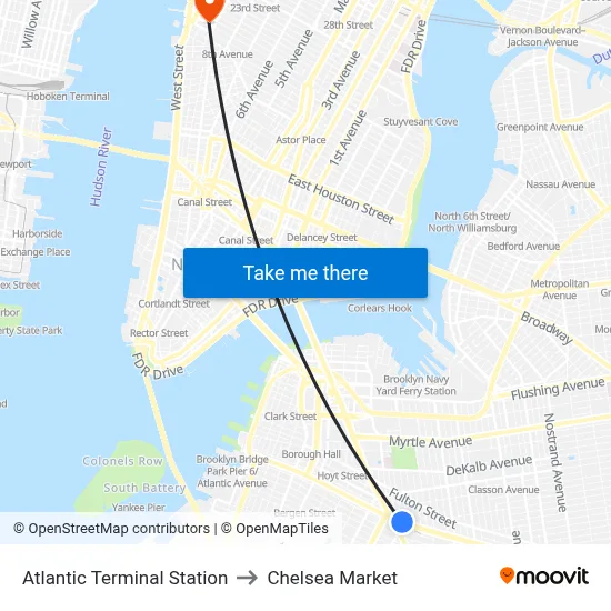 Atlantic Terminal Station to Chelsea Market map