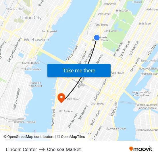 Lincoln Center to Chelsea Market map