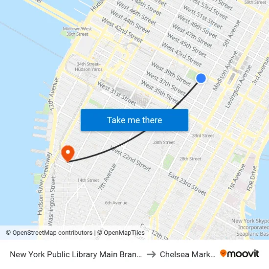 New York Public Library Main Branch to Chelsea Market map