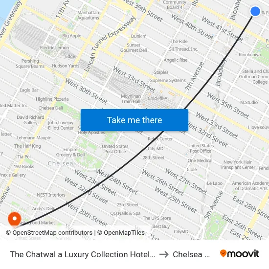The Chatwal a Luxury Collection Hotel New York City to Chelsea Market map
