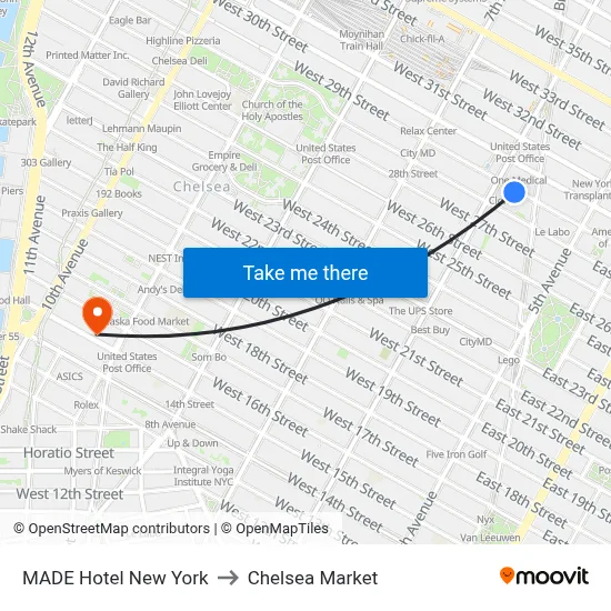 MADE Hotel New York to Chelsea Market map