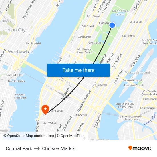 Central Park to Chelsea Market map