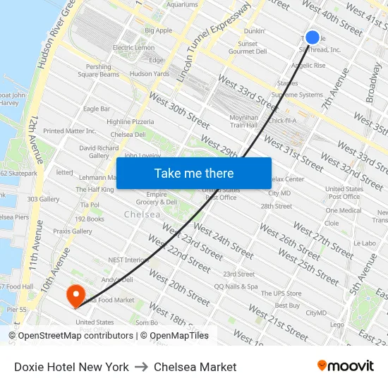 Doxie Hotel New York to Chelsea Market map
