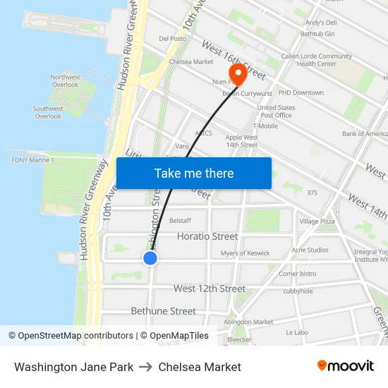 Washington Jane Park to Chelsea Market map