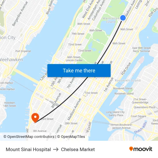 Mount Sinai Hospital to Chelsea Market map