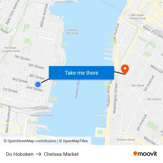 Do Hoboken to Chelsea Market map