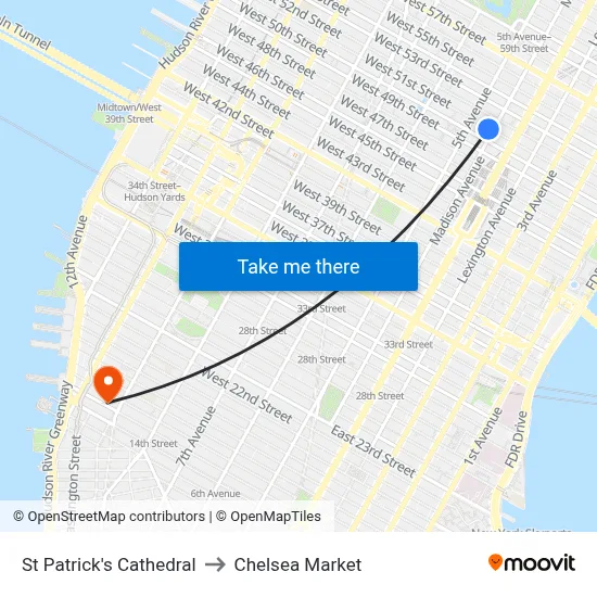 St Patrick's Cathedral to Chelsea Market map
