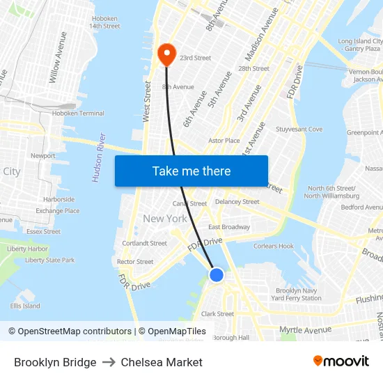 Brooklyn Bridge to Chelsea Market map