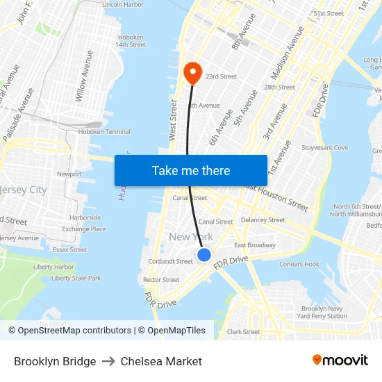 Brooklyn Bridge to Chelsea Market map