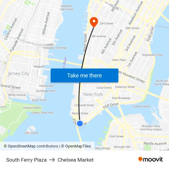 South Ferry Plaza to Chelsea Market map