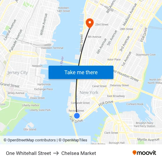 One Whitehall Street to Chelsea Market map