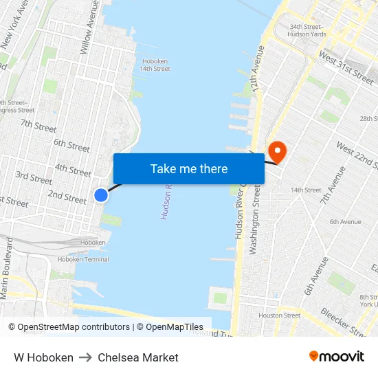 W Hoboken to Chelsea Market map