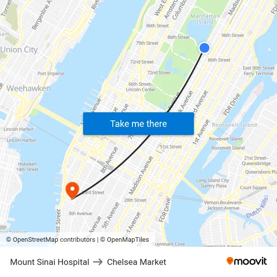 Mount Sinai Hospital to Chelsea Market map