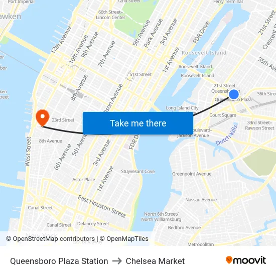 Queensboro Plaza Station to Chelsea Market map