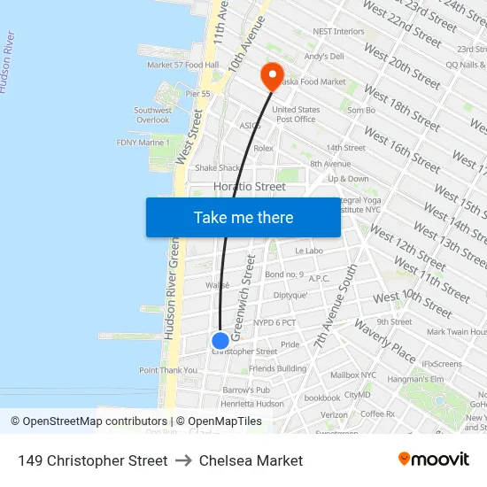 149 Christopher Street to Chelsea Market map