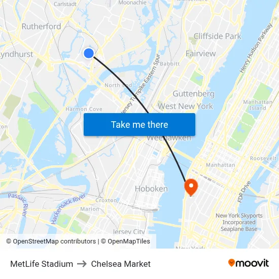 MetLife Stadium to Chelsea Market map