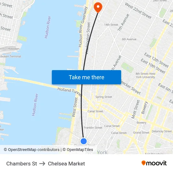 Chambers St to Chelsea Market map