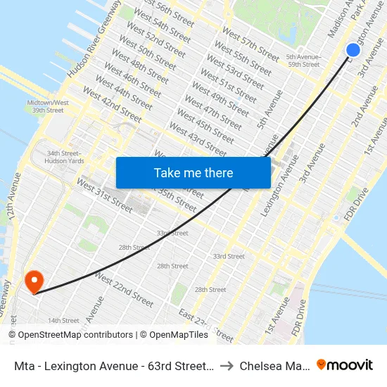 Mta - Lexington Avenue - 63rd Street Station to Chelsea Market map