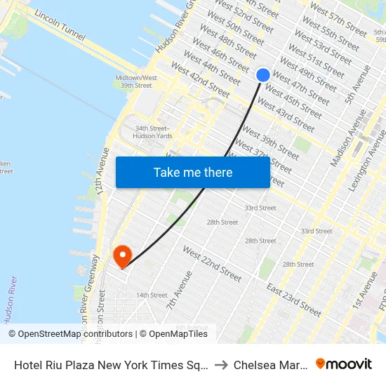 Hotel Riu Plaza New York Times Square to Chelsea Market map