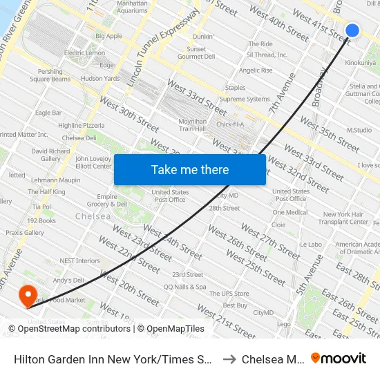 Hilton Garden Inn New York/Times Square Central to Chelsea Market map