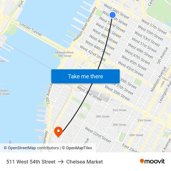 511 West 54th Street to Chelsea Market map